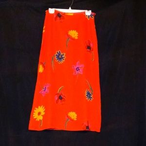 Eddie Bauer Orange Flower-Print Lined Women's Skirt